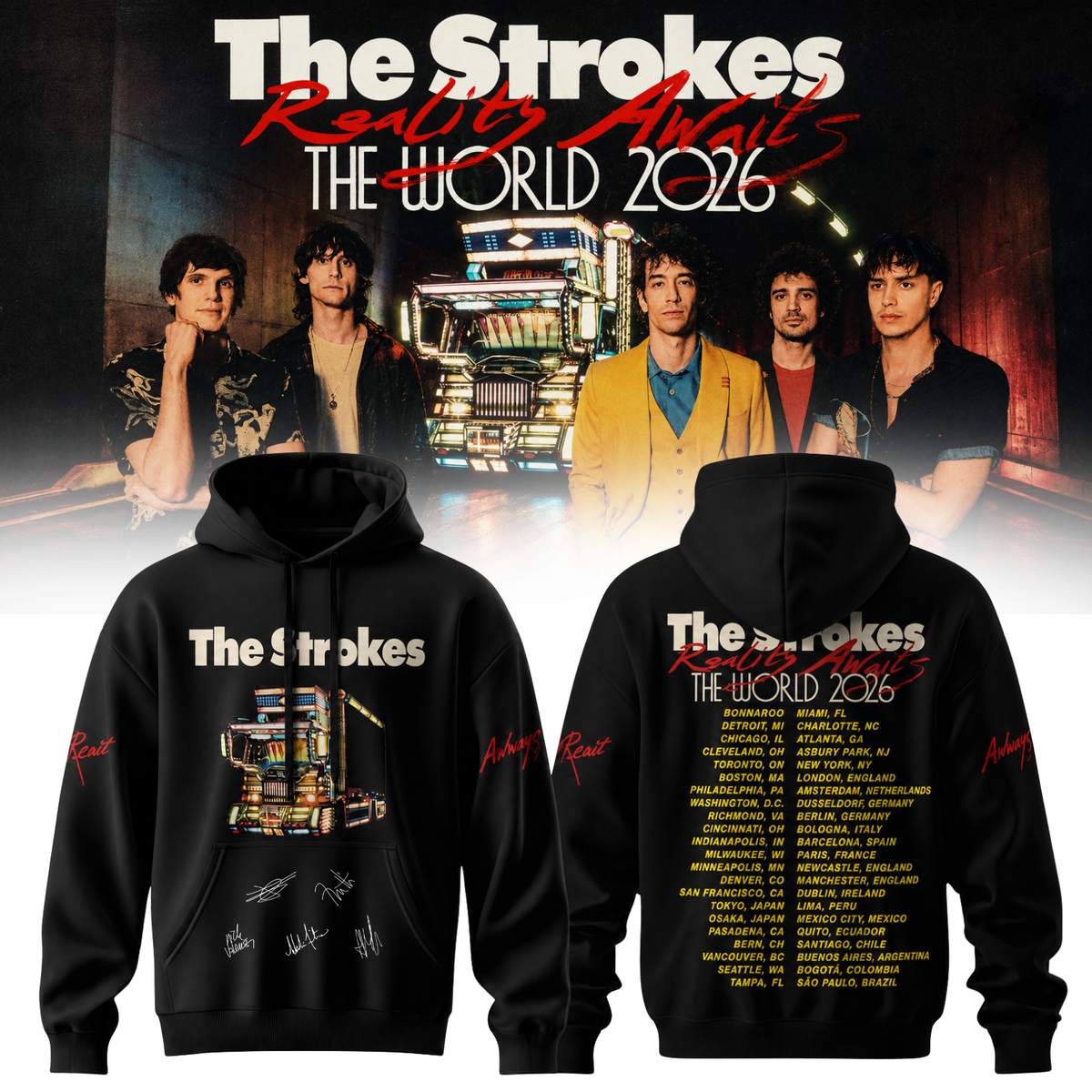 ,The Strokes “Reality Awaits Tour 2026” Signature Limited Edition – Hoodie