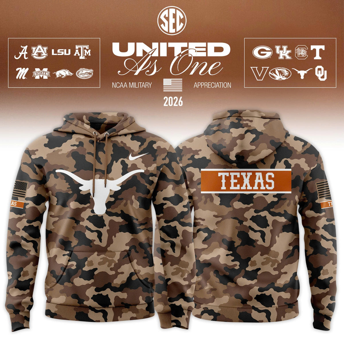 Texas Longhorns 2026 Military Appreciation Sideline Dri-FIT Hoodie