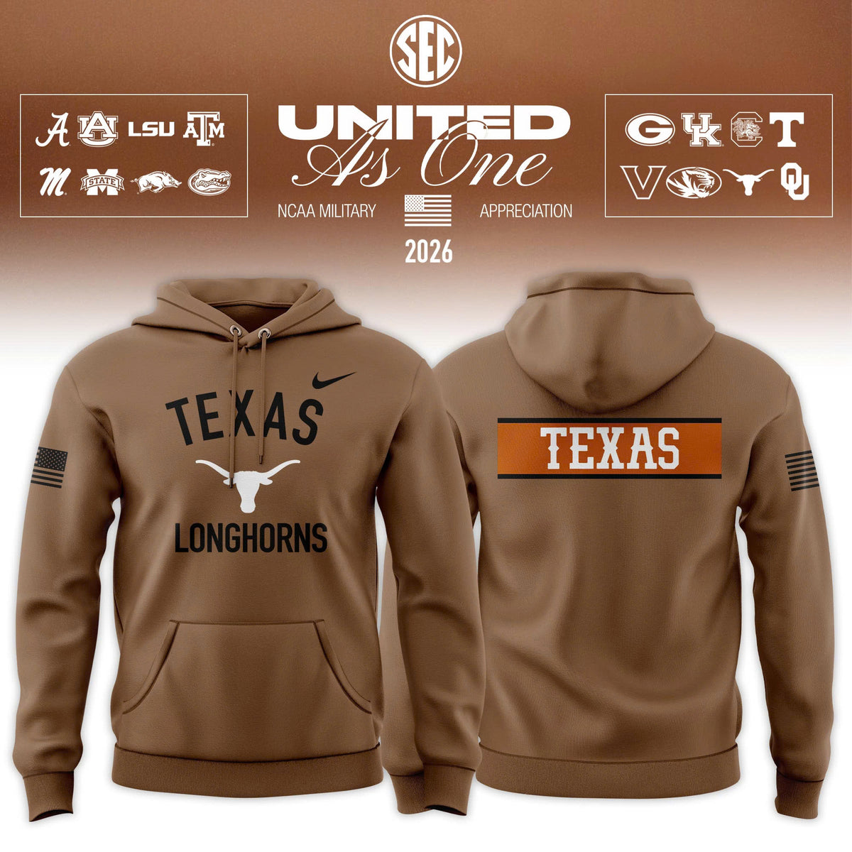 Texas Longhorns 2026 Military Appreciation Sideline Dri-FIT Hoodie