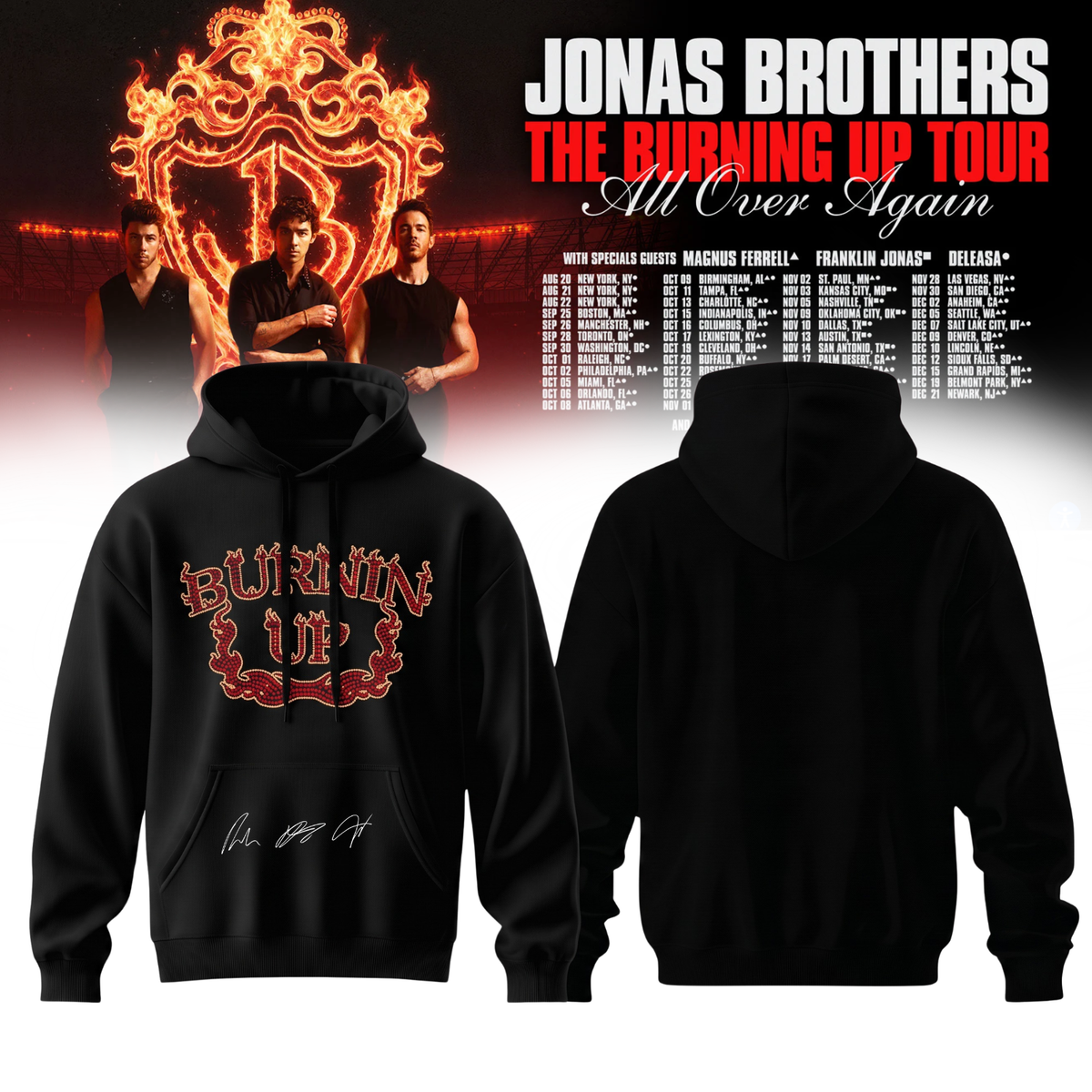 ,Jonas Brothers “The Burning Up Tour All Over Again 2026” Signature Limited Edition – Hoodie