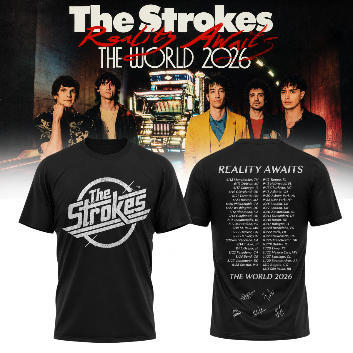 The Strokes “Reality Awaits Tour 2026” Signature Limited Edition – Tshirt