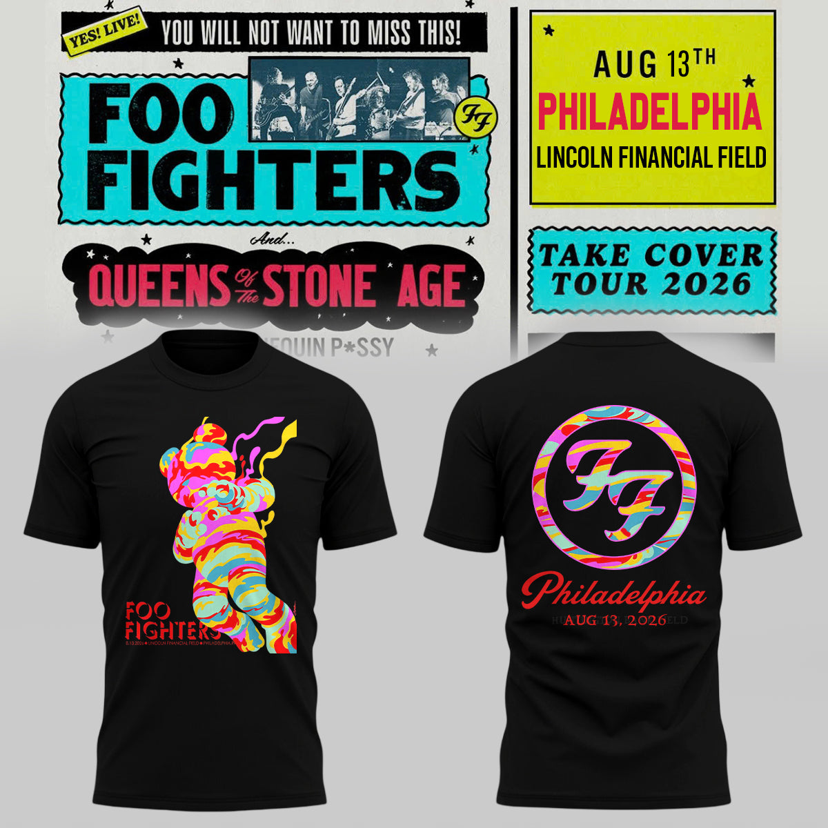 Limited Edition Foo Fighters “Take Cover Tour 2026” Lincoln Financial Field, Philadelphia,PA T-Shirts