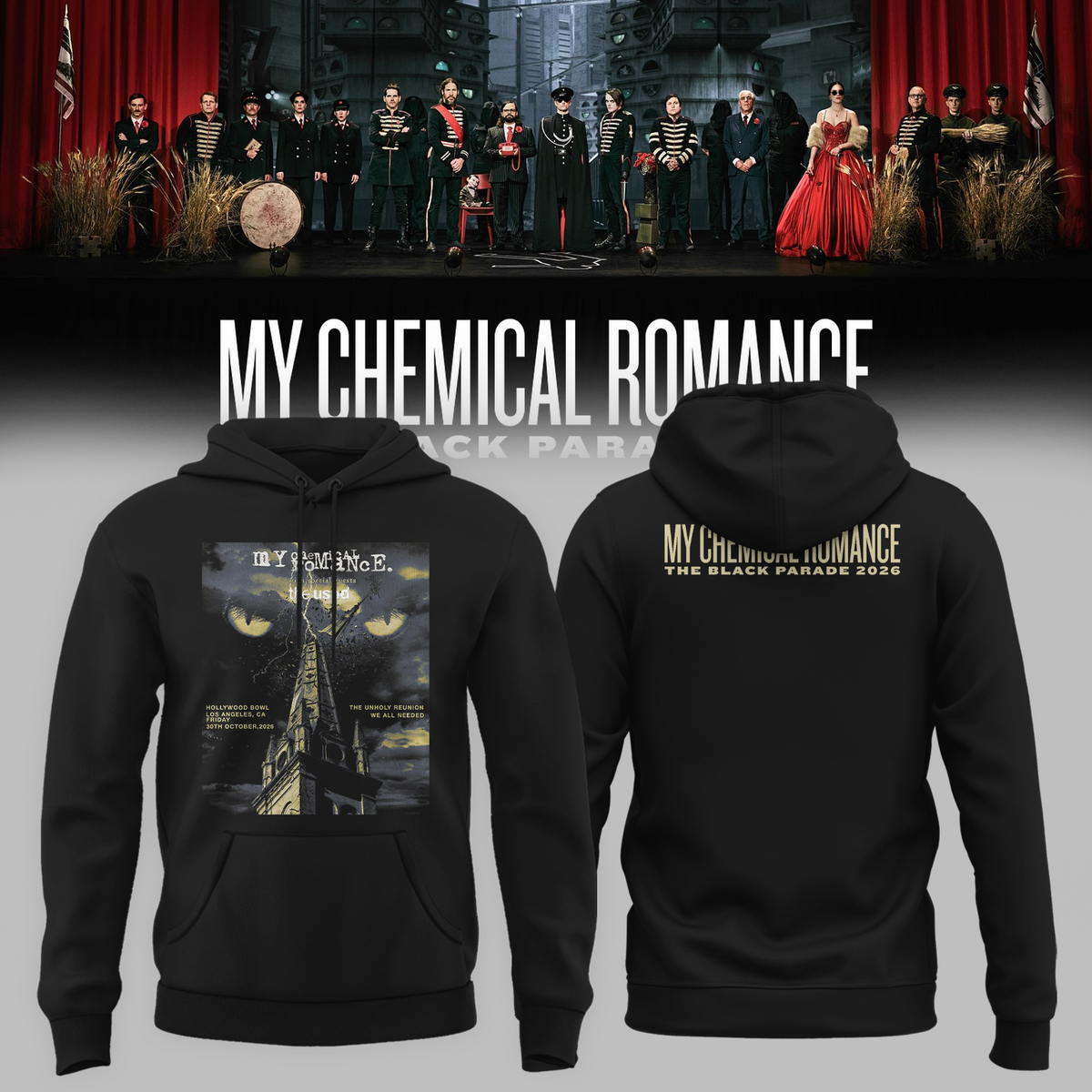My Chemical Romance x The Used Tour 2026 Hoodie, MCR The Black Parade Hollywood Bowl LA Graphic Tee, Emo Rock Concert Apparel