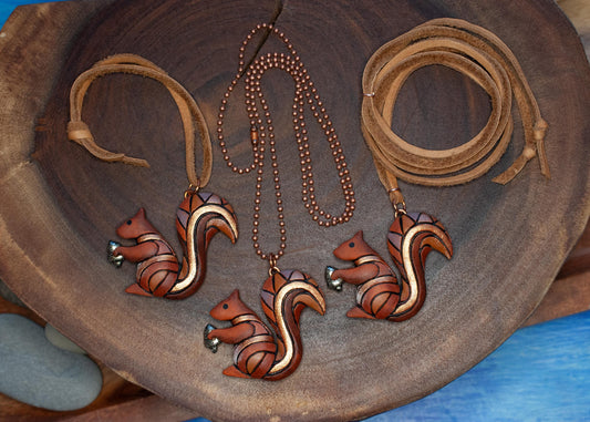Squirrel Necklace or Ornament on Adjustable-length Leather or Chain, Spirit Animal Mosaic Totem, Cute Gift Idea for Backyard Animal Lover,