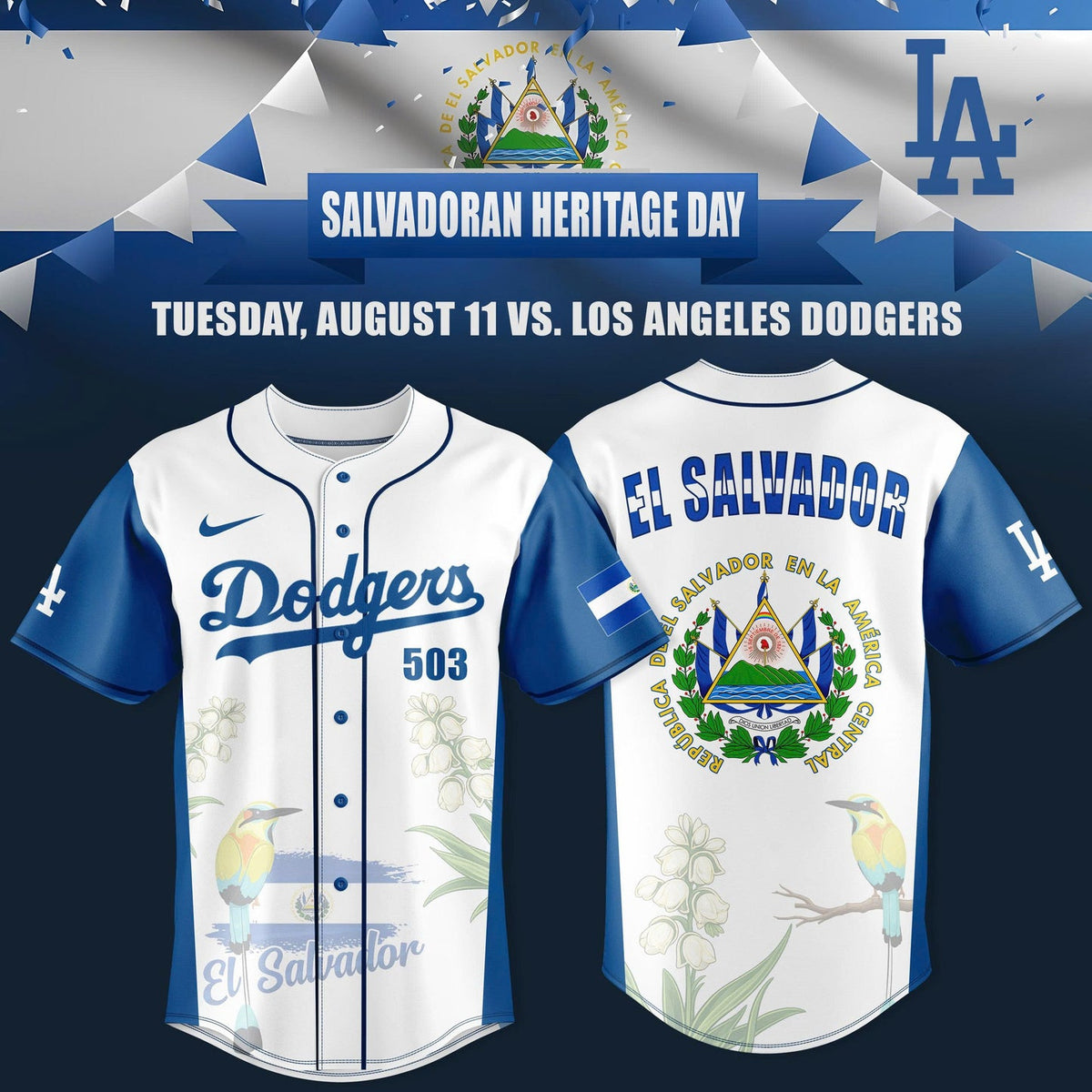 Los Angeles Dodgers Salvadoran Heritage Night in LA 2026 Edition Jersey