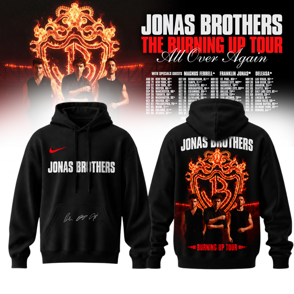 ,Jonas Brothers “The Burning Up Tour All Over Again 2026” Signature Limited Edition – Hoodie