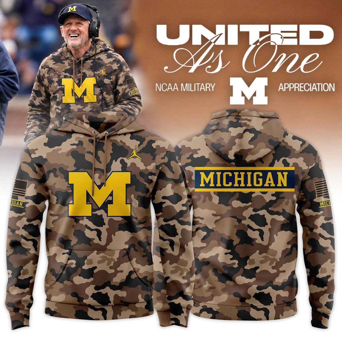 Camo Michigan Wolverines 2026 Military Appreciation Sideline Dri-FIT Hoodie