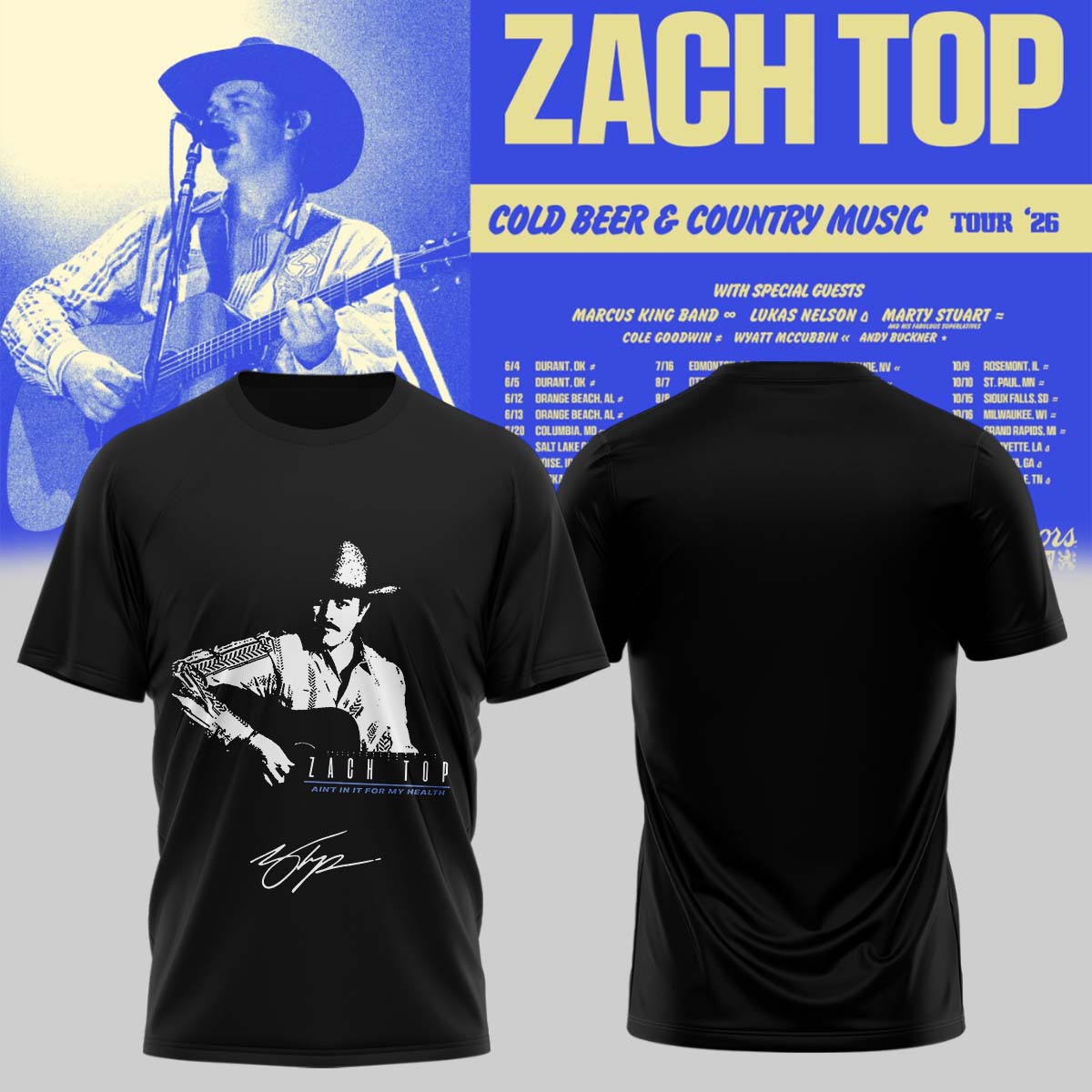 Zach Top “Cold Beer & Country Music Tour 2026” Signature Limited Edition – Tshirt