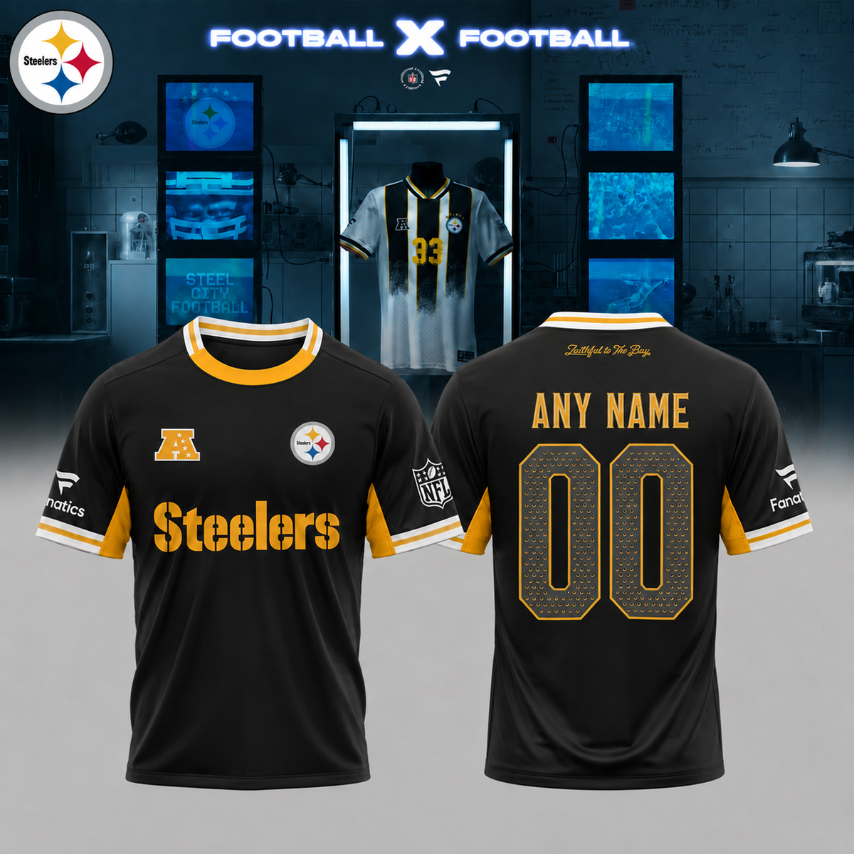 .Pittsburgh Steelers Football x Football Collared Fan Top – Shirt (Custom Name & Custom Number)