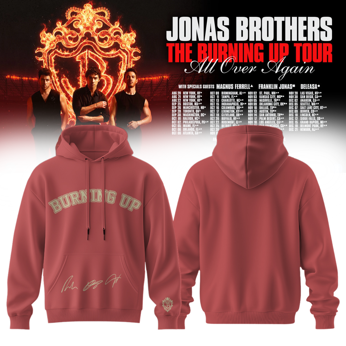 ,Jonas Brothers “The Burning Up Tour All Over Again 2026” Signature Limited Edition – Hoodie