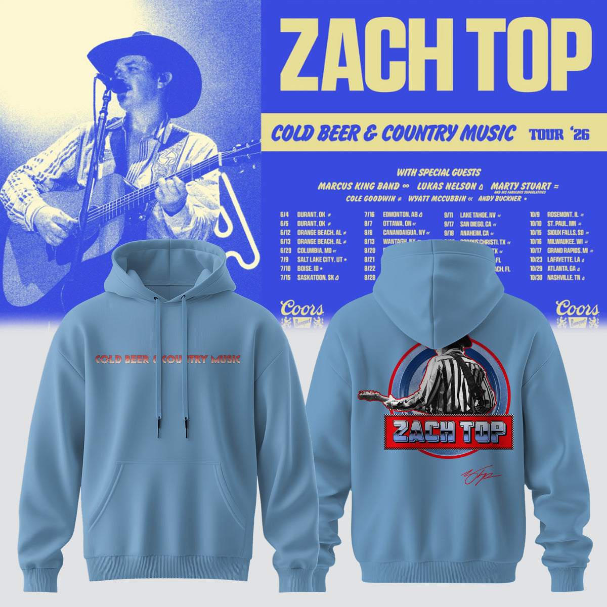 ,Zach Top “Cold Beer & Country Music Tour 2026” Signature Limited Edition – Hoodie