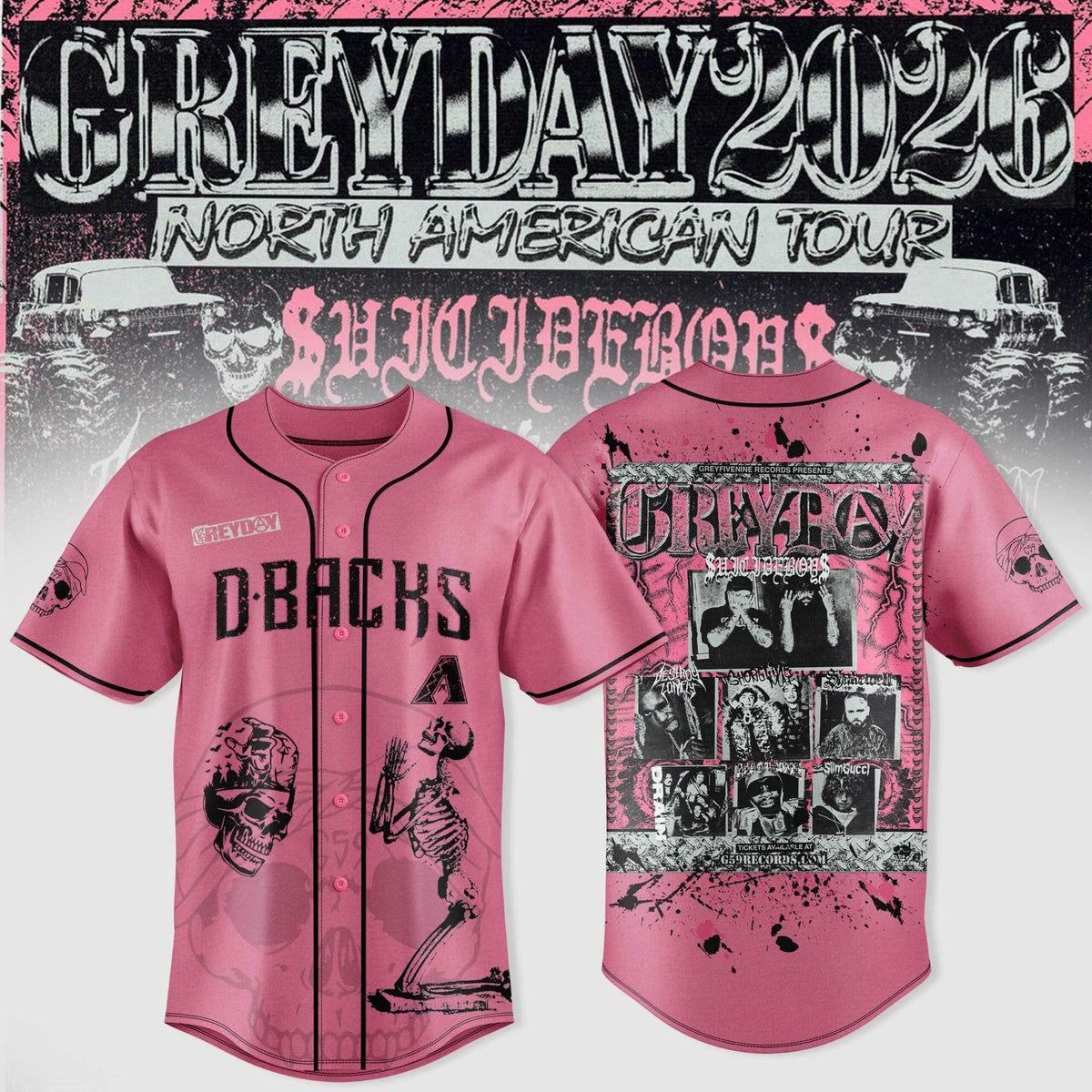 Arizona Diamondbacks X $uicideboy$ Greyday 2026 – North American Tour Jersey