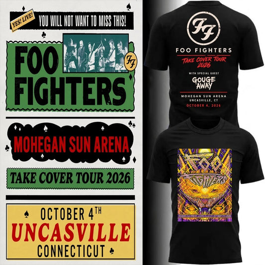 Foo Fighters Uncasville CT T-Shirt 2026, Take Cover Tour Concert Shirt, Mohegan Sun Arena October 4 Rock Music Tee