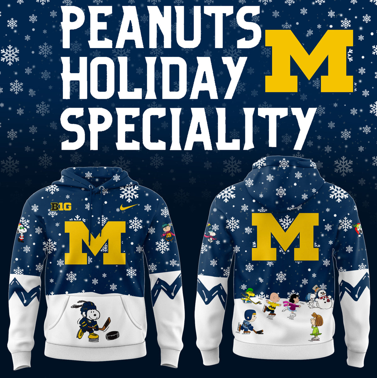 Limited Edition Michigan Ice Hockey Peanuts Holiday Speciality Hoodie 2024
