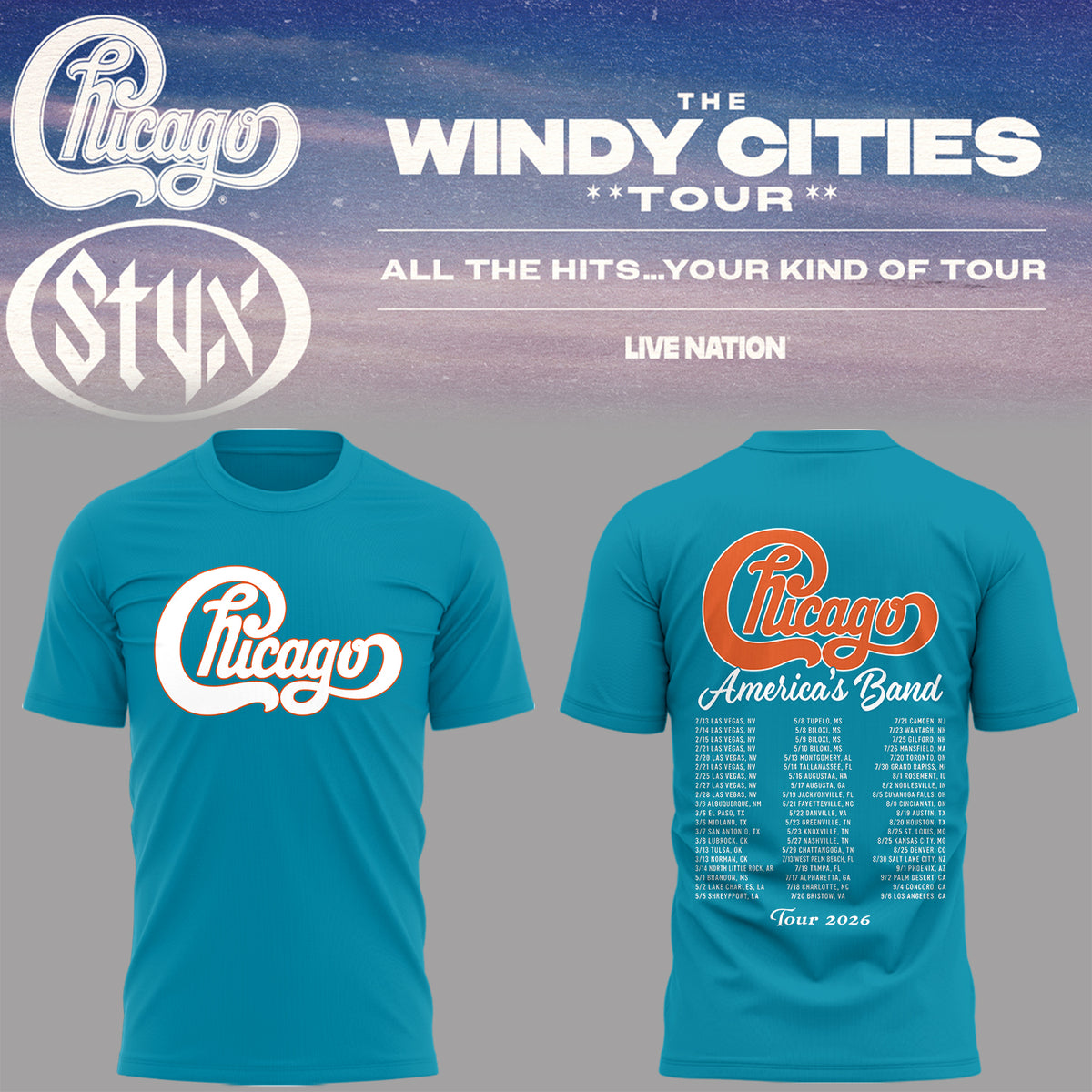 Limited Edition The Windy Cities Tour – All The Hits… Your Kind of Tour Shirt