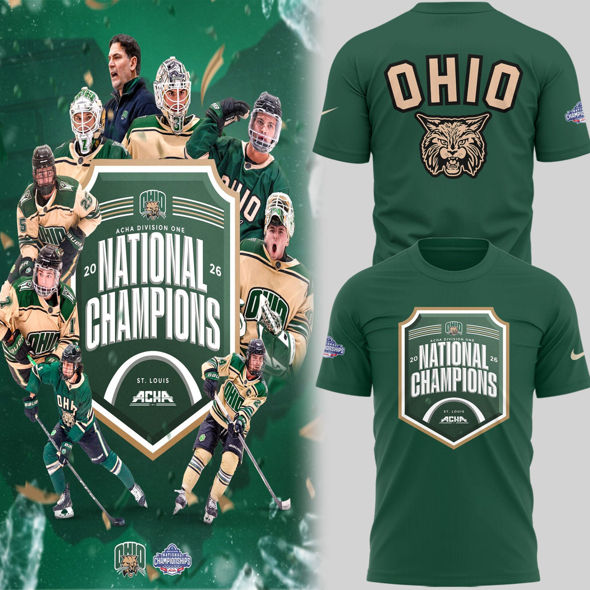 Limited Edition Ohio Bobcat ACHA National Champions 2026🏆TShirt