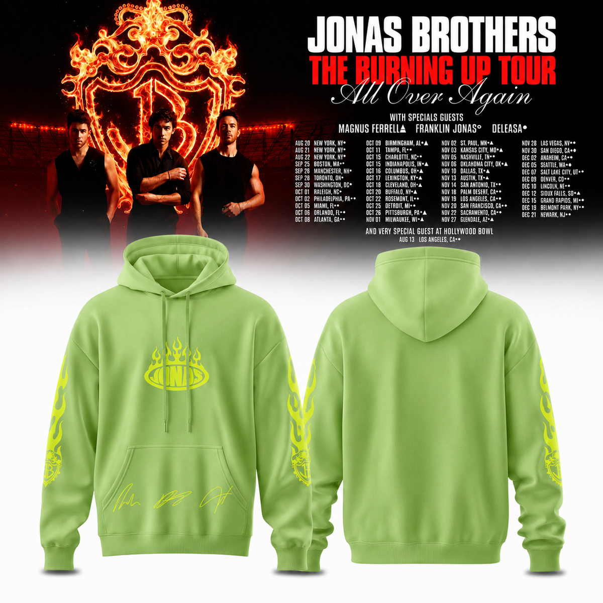 ,Jonas Brothers “The Burning Up Tour All Over Again 2026” Signature Limited Edition – Hoodie