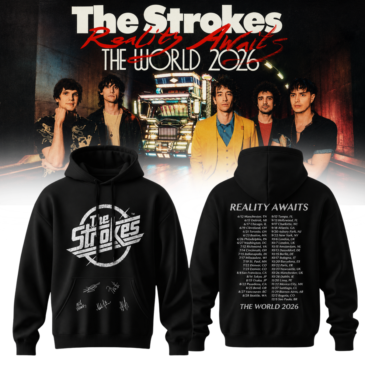 ,The Strokes “Reality Awaits Tour 2026” Signature Limited Edition – Hoodie