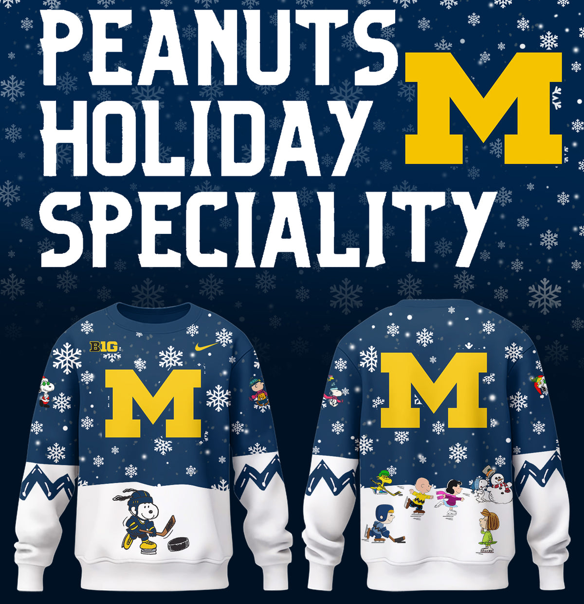 Limited Edition Michigan Ice Hockey Peanuts Holiday Speciality Sweatshirt 2024