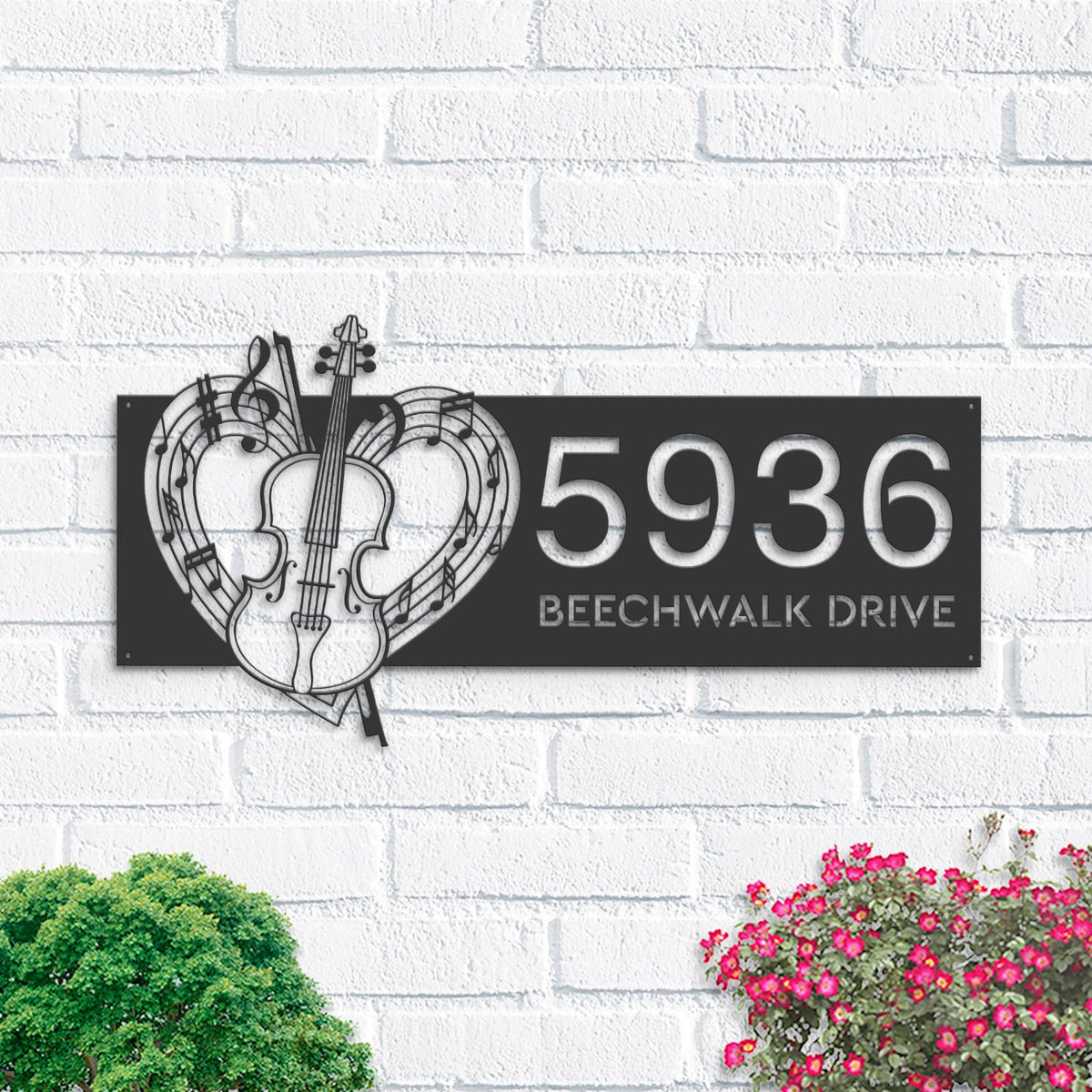 Personalized Love Violin music notes Metal Address Sign House number | Hanging Address Plaque | Yard Sign, Outdoor Sign | Garden Stake