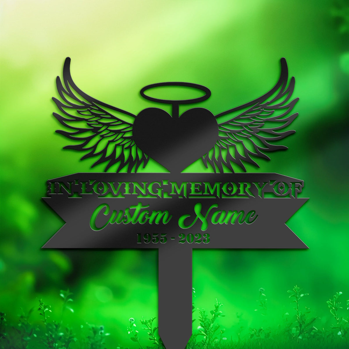 Personalized Heart angel wings Memorial Stake, Metal Stake, Sympathy Sign, Grave Marker, Remembrance Stake