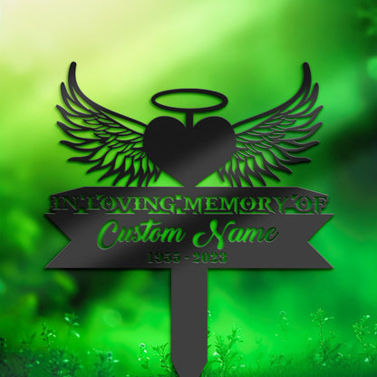 Personalized Heart angel wings Memorial Stake, Metal Stake, Sympathy Sign, Grave Marker, Remembrance Stake