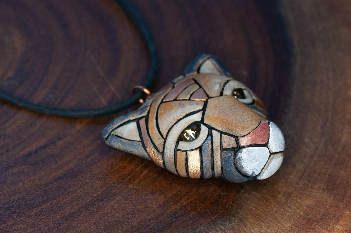 Cougar, AKA Mountain Lion & Puma Face Necklace on Leather, Wildcat Spirit Animal Head, Christmas Gift Idea, North American Native Species