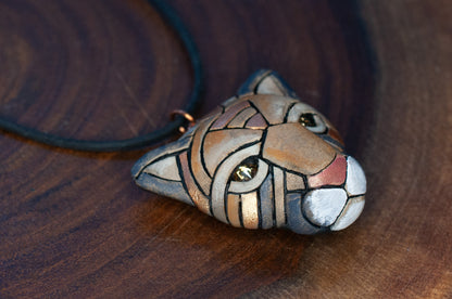Cougar, AKA Mountain Lion & Puma Face Necklace on Leather, Wildcat Spirit Animal Head, Christmas Gift Idea, North American Native Species