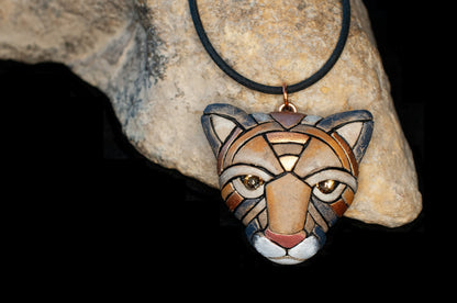 Cougar, AKA Mountain Lion & Puma Face Necklace on Leather, Wildcat Spirit Animal Head, Christmas Gift Idea, North American Native Species