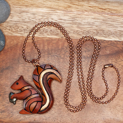 Squirrel Necklace or Ornament on Adjustable-length Leather or Chain, Spirit Animal Mosaic Totem, Cute Gift Idea for Backyard Animal Lover,