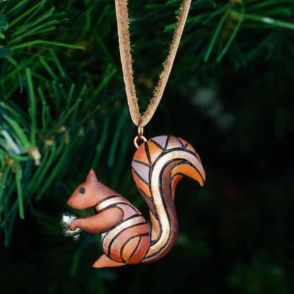 Squirrel Necklace or Ornament on Adjustable-length Leather or Chain, Spirit Animal Mosaic Totem, Cute Gift Idea for Backyard Animal Lover,