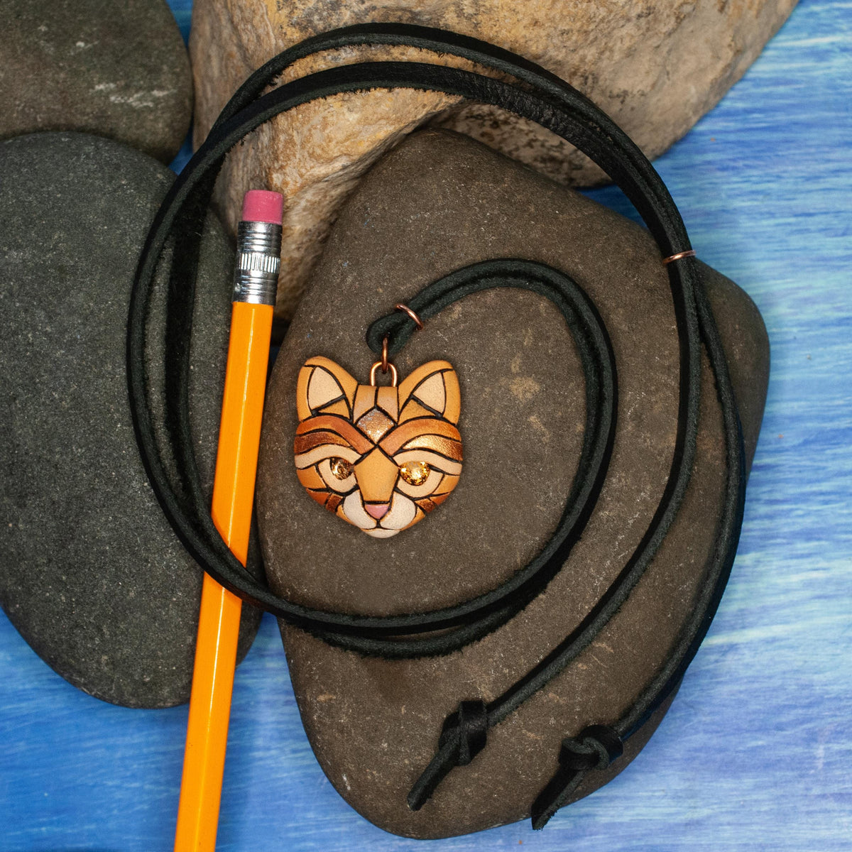 Ginger Cat Pendant Necklace: Polymer Clay Kitten Jewelry, Swarovski Crystals
