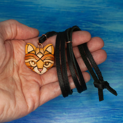Ginger Cat Pendant Necklace: Polymer Clay Kitten Jewelry, Swarovski Crystals