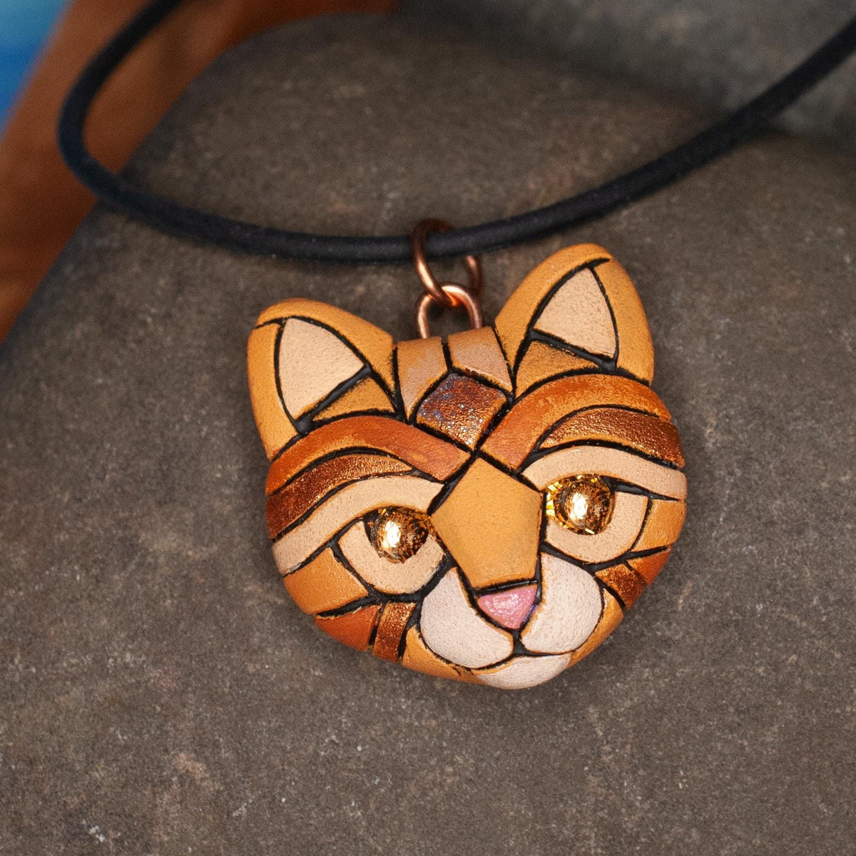 Ginger Cat Pendant Necklace: Polymer Clay Kitten Jewelry, Swarovski Crystals