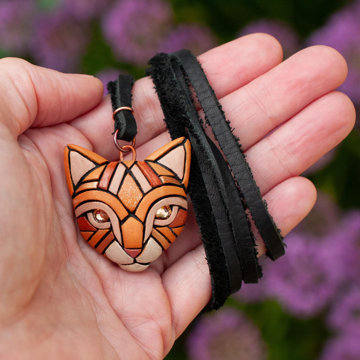 Ginger Cat Pendant Necklace, Handmade Orange Tabby Kitty Cat Gift Idea