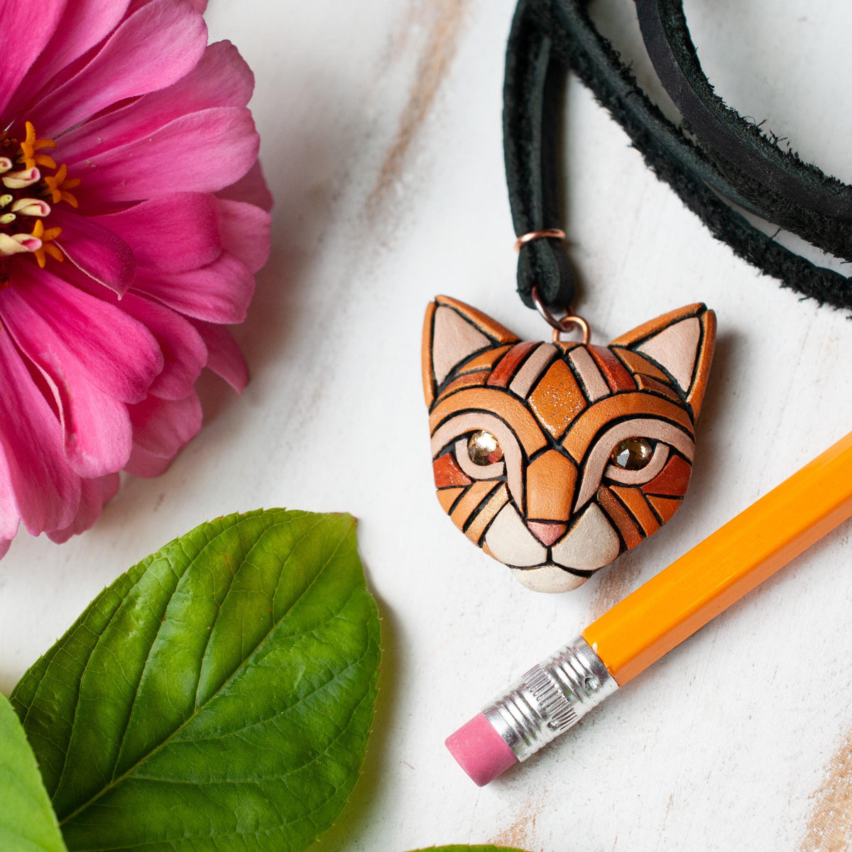 Ginger Cat Pendant Necklace, Handmade Orange Tabby Kitty Cat Gift Idea