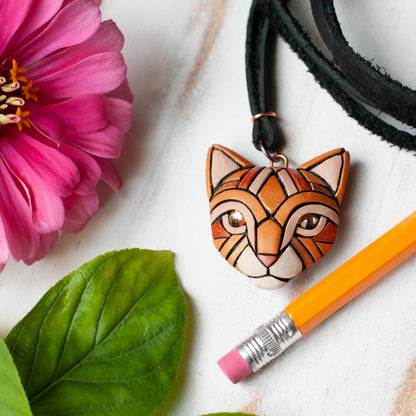 Ginger Cat Pendant Necklace, Handmade Orange Tabby Kitty Cat Gift Idea