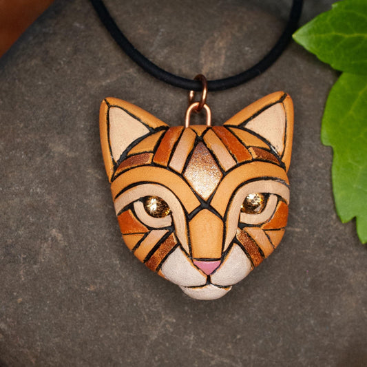Ginger Cat Pendant Necklace, Handmade Orange Tabby Kitty Cat Gift Idea