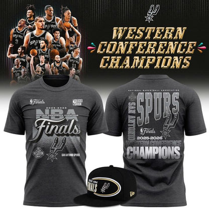 (Adult & Kids) San Antonio Spurs Black 2026 Western Conference Champions Stacked Block T-Shirt