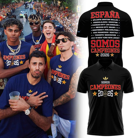 Spain World Cup 2026 Champions Polo Shirt - Navy Blue Somos Campeones Soccer Polo - Unisex Graphic Collar Tee