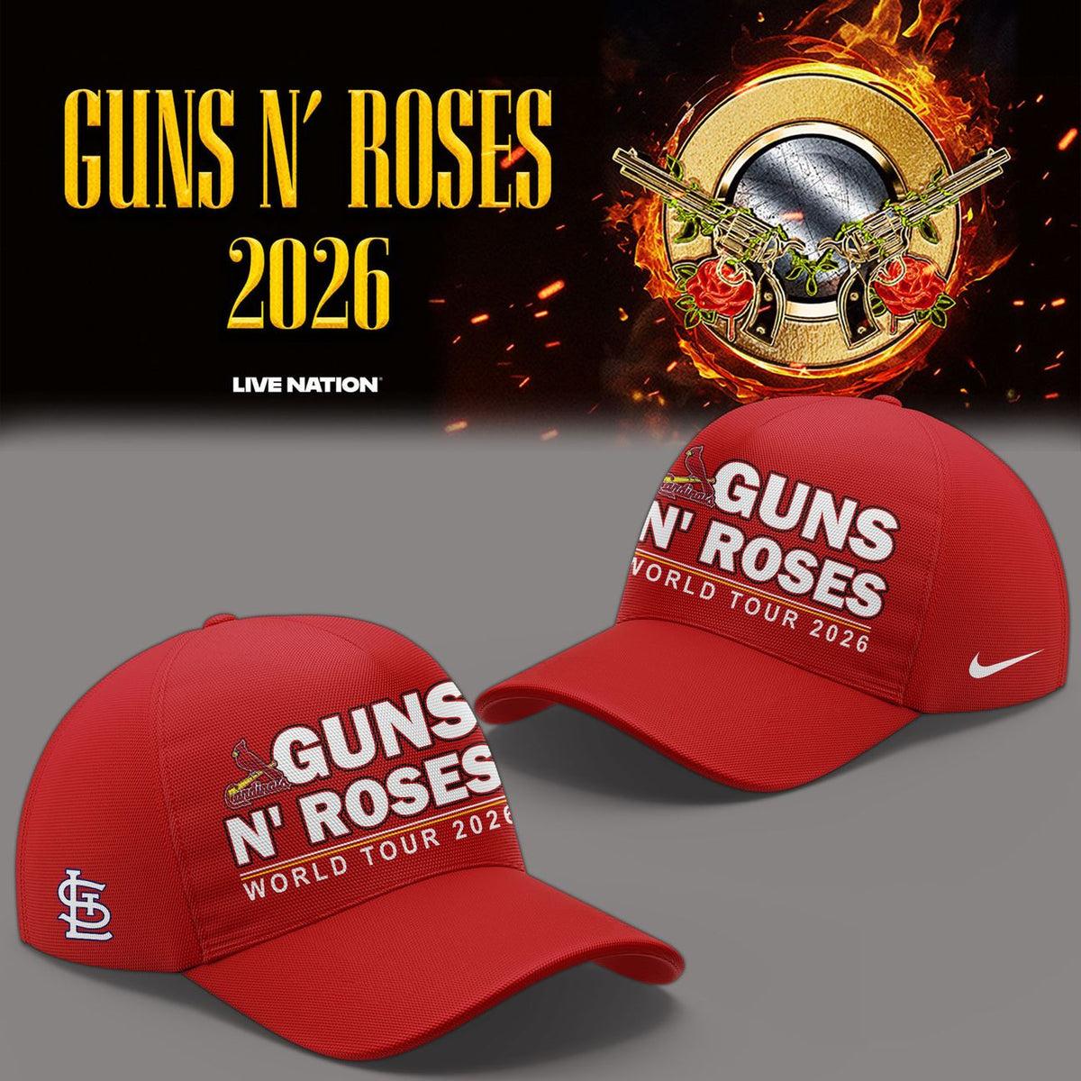 01.25. Perfect Hoodie Guns N' Roses x St. Louis Cardinals - World Tour 2026 Hoodie