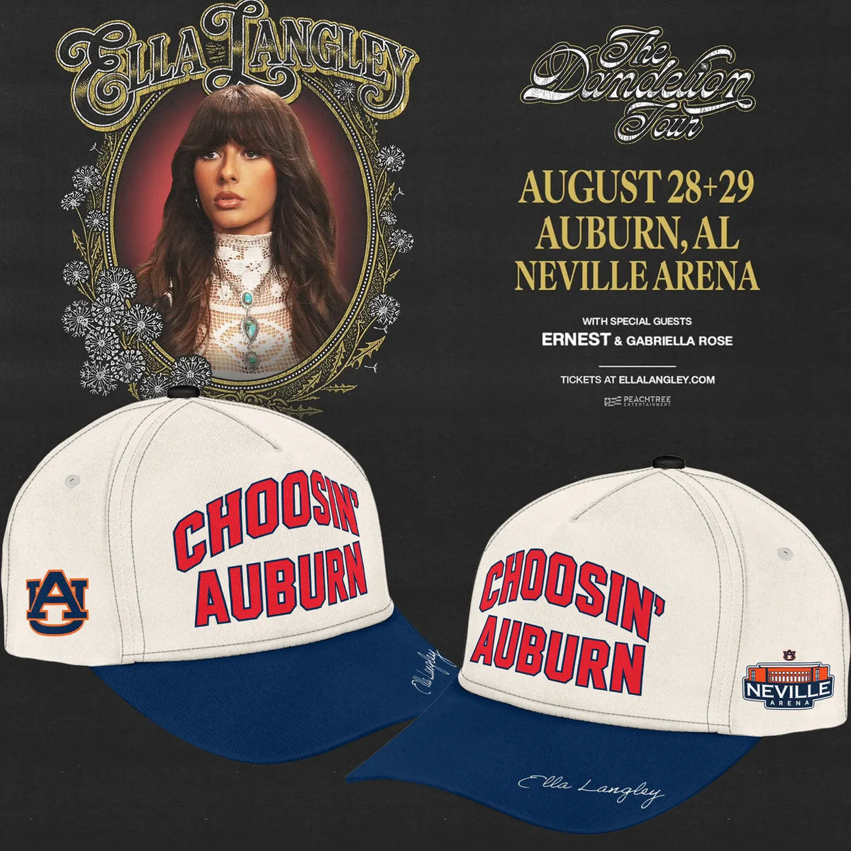 Auburn Tigers x Ella Langley – The Dandelion Tour 2026 Neville Arena Hoodie