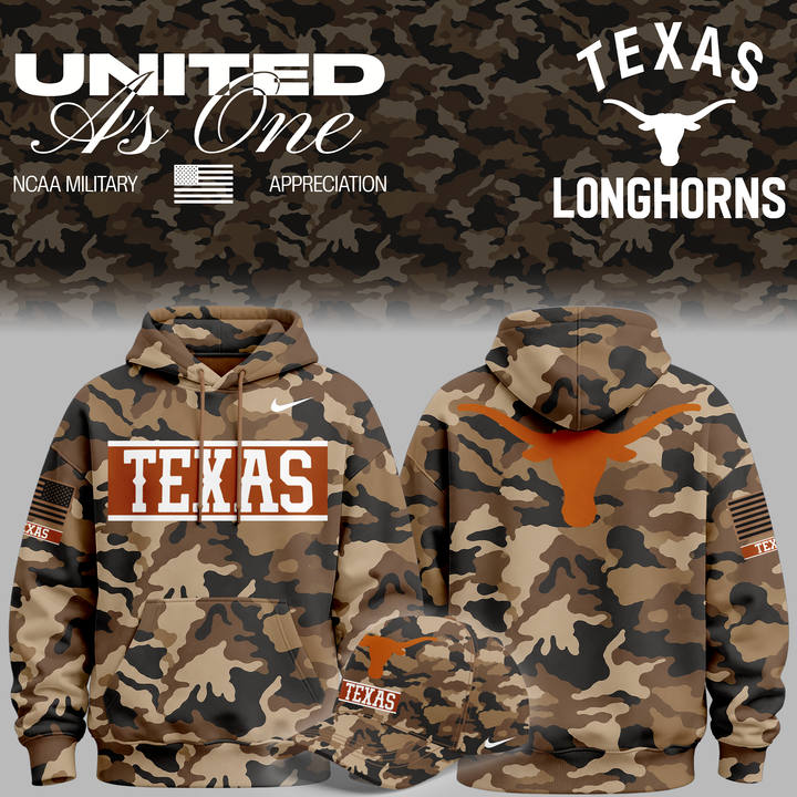 Camo Texas Longhorns 2026 Military Appreciation Sideline Dri-FIT Hoodie