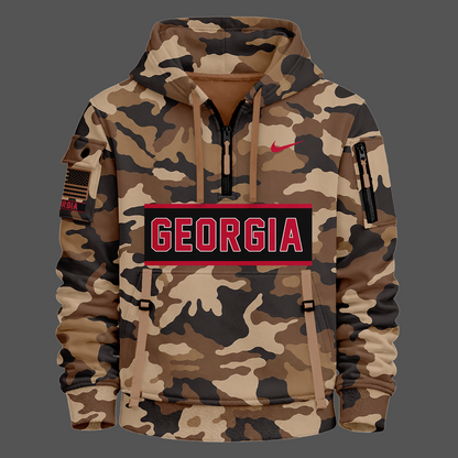 Camo Georgia Bulldogs 2026 Military Appreciation Sideline Dri-FIT 3d Quarter Zipper Hoodie