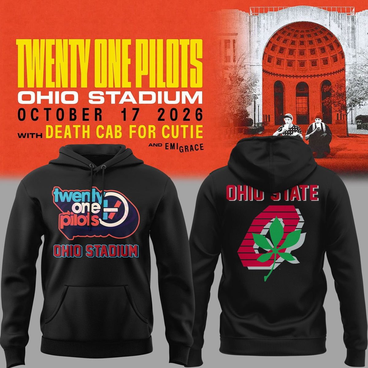 01.46. Limited Edition Twenty One Pilots x Ohio State Buckeyes Football Hoodie