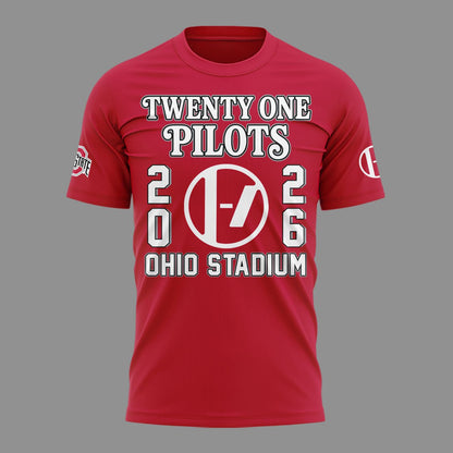 01.08. Twenty One Pilots x Ohio State Buckeyes Football - Ohio Stadium October 17 2026 Red T-Shirt