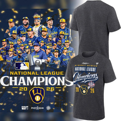 Limited Edition 2026 Milwaukee Brewers National League Champions Locker Room T-Shirt!