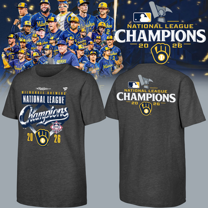 Milwaukee Brewers Fanatics 2026 National League Champions T-Shirt - Heather Charcoal