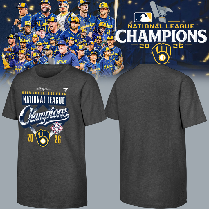 01.Milwaukee Brewers Fanatics 2026 National League Champions T-Shirt - Heather Charcoal