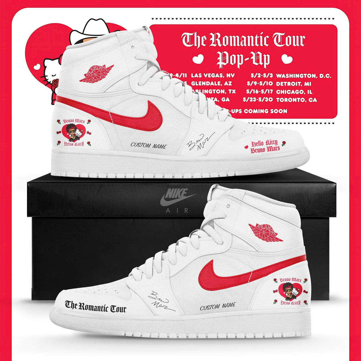 Bruno Mars x Hello Kitty "The Romantic Tour" JD1 Shoes